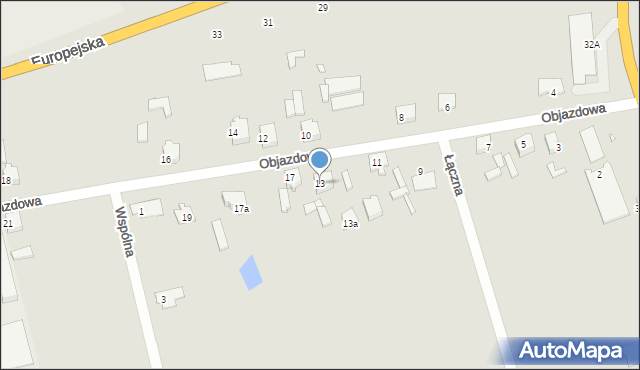 Konin, Objazdowa, 13, mapa Konina