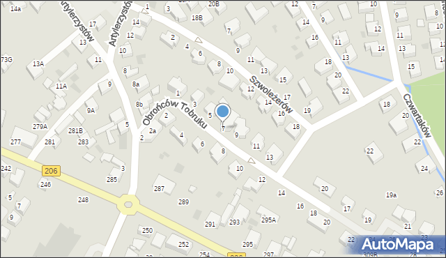 Koszalin, Obrońców Tobruku, 7, mapa Koszalina