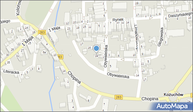 Kożuchów, Obywatelska, 14, mapa Kożuchów