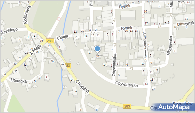 Kożuchów, Obywatelska, 16, mapa Kożuchów
