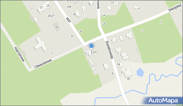 Łask, Obwodowa, 1, mapa Łask