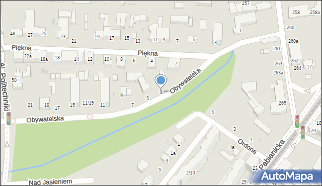 Łódź, Obywatelska, 3, mapa Łodzi