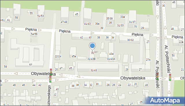 Łódź, Obywatelska, 31, mapa Łodzi