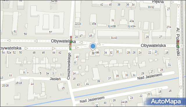 Łódź, Obywatelska, 38, mapa Łodzi