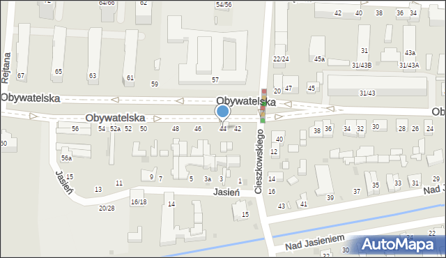 Łódź, Obywatelska, 44, mapa Łodzi
