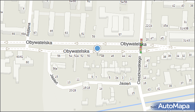 Łódź, Obywatelska, 48a, mapa Łodzi