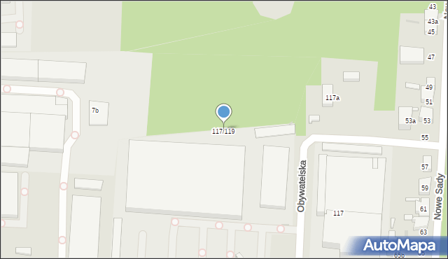 Łódź, Obywatelska, 117/119, mapa Łodzi