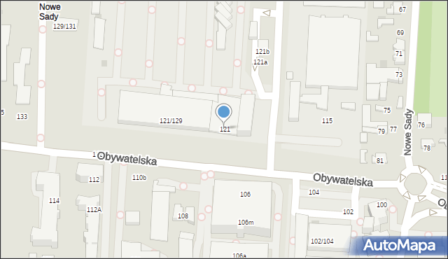 Łódź, Obywatelska, 121, mapa Łodzi