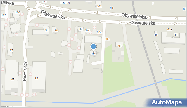 Łódź, Obywatelska, 92, mapa Łodzi
