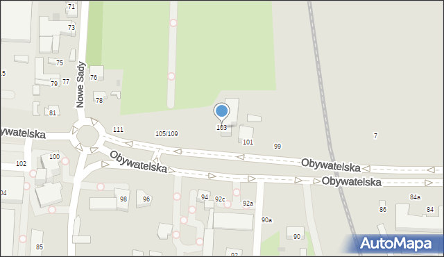 Łódź, Obywatelska, 103, mapa Łodzi