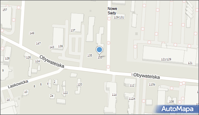 Łódź, Obywatelska, 133, mapa Łodzi
