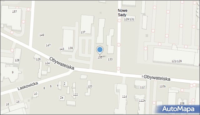 Łódź, Obywatelska, 135, mapa Łodzi