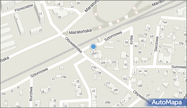 Łódź, Obywatelska, 207, mapa Łodzi