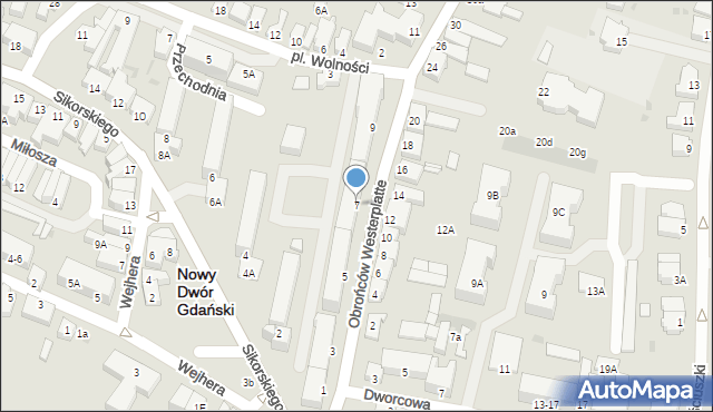 Nowy Dwór Gdański, Obrońców Westerplatte, 7, mapa Nowy Dwór Gdański
