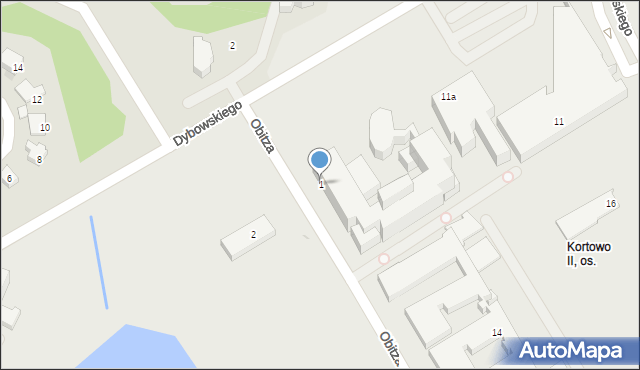 Olsztyn, Obitza Kurta, 1, mapa Olsztyna