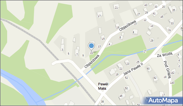 Pewel Mała, Objazdowa, 11, mapa Pewel Mała
