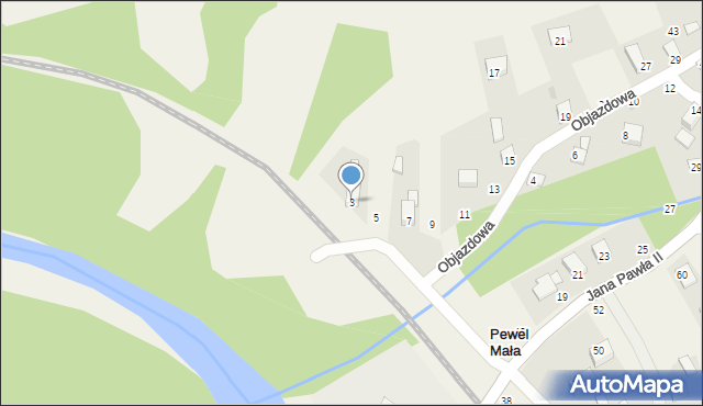 Pewel Mała, Objazdowa, 3, mapa Pewel Mała