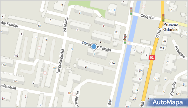 Pruszcz Gdański, Obrońców Pokoju, 1, mapa Pruszcz Gdański