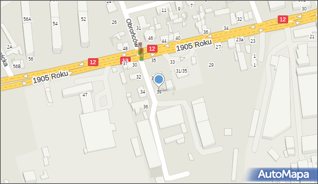 Radom, Obrońców, 39, mapa Radomia