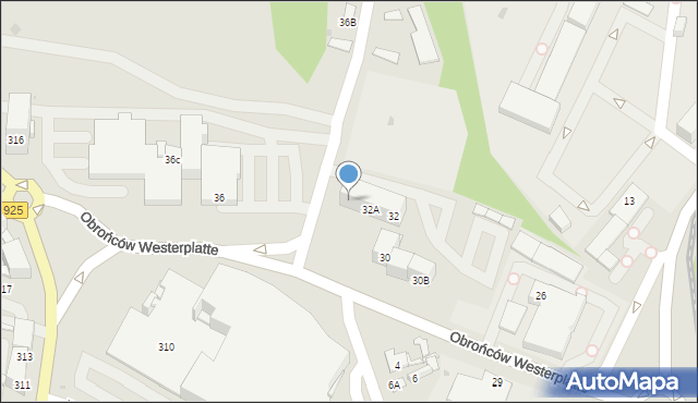 Ruda Śląska, Obrońców Westerplatte, 32B, mapa Rudy Śląskiej