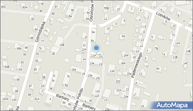 Rybnik, Obrońców Pokoju, 11b, mapa Rybnika