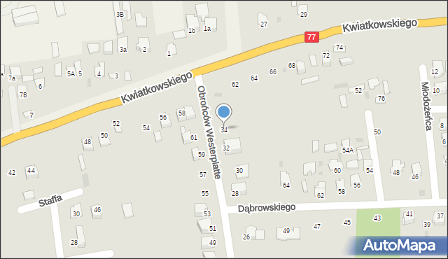Sandomierz, Obrońców Westerplatte, 34, mapa Sandomierza
