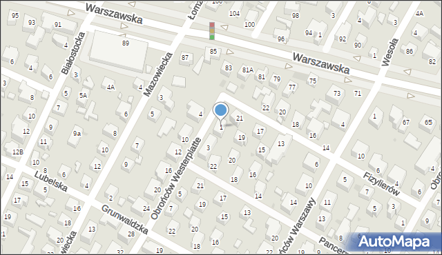 Siedlce, Obrońców Westerplatte, 1, mapa Siedlce