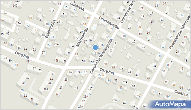 Siedlce, Obrońców Westerplatte, 42, mapa Siedlce
