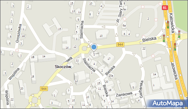 Skoczów, Objazdowa, 1, mapa Skoczów