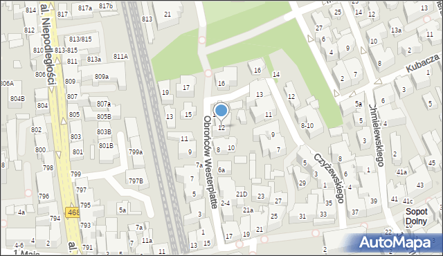 Sopot, Obrońców Westerplatte, 12, mapa Sopotu