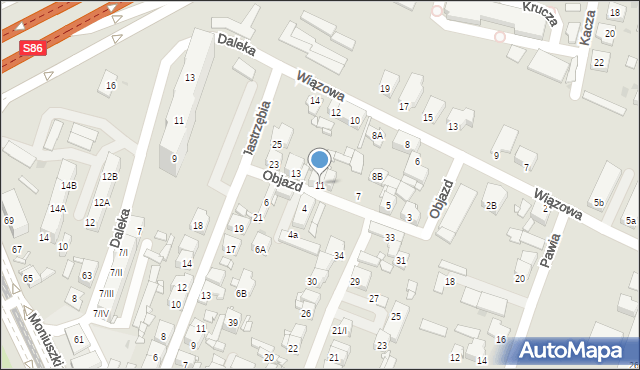 Sosnowiec, Objazd, 11, mapa Sosnowca
