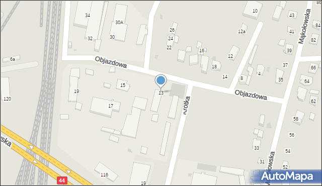Tychy, Objazdowa, 13, mapa Tychów