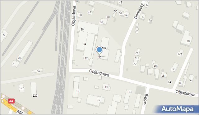 Tychy, Objazdowa, 30, mapa Tychów