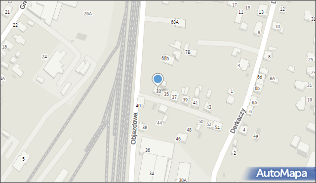 Tychy, Objazdowa, 33, mapa Tychów
