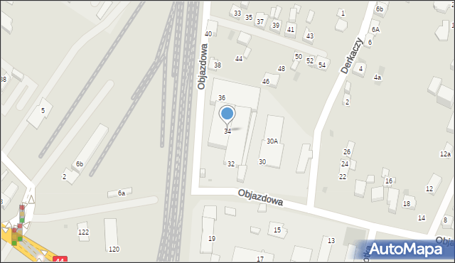 Tychy, Objazdowa, 34, mapa Tychów