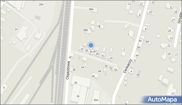 Tychy, Objazdowa, 37, mapa Tychów