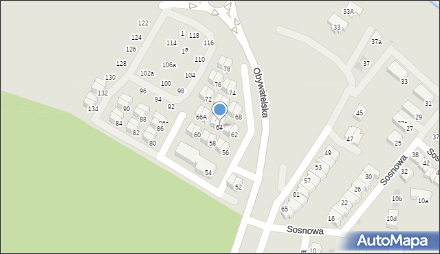 Tychy, Obywatelska, 64, mapa Tychów