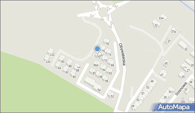 Tychy, Obywatelska, 72A, mapa Tychów