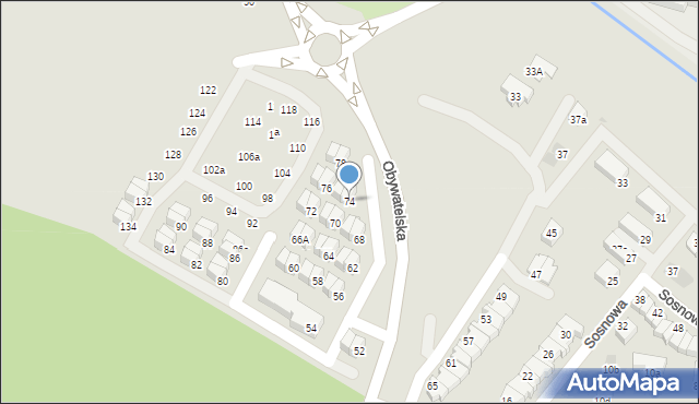 Tychy, Obywatelska, 74, mapa Tychów