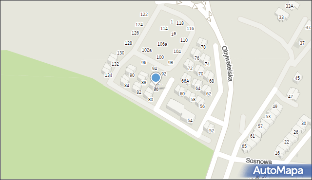 Tychy, Obywatelska, 86, mapa Tychów