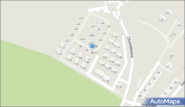 Tychy, Obywatelska, 92, mapa Tychów