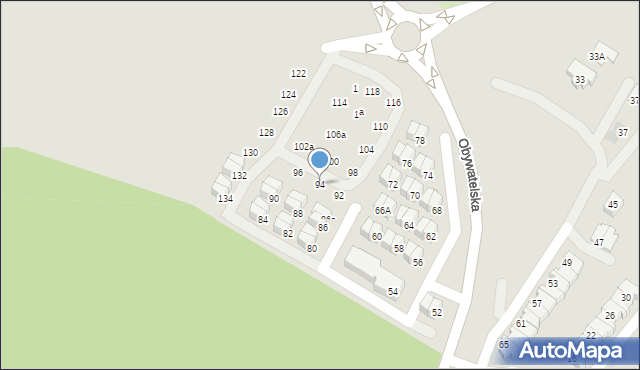 Tychy, Obywatelska, 94, mapa Tychów