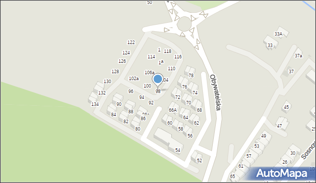 Tychy, Obywatelska, 98, mapa Tychów