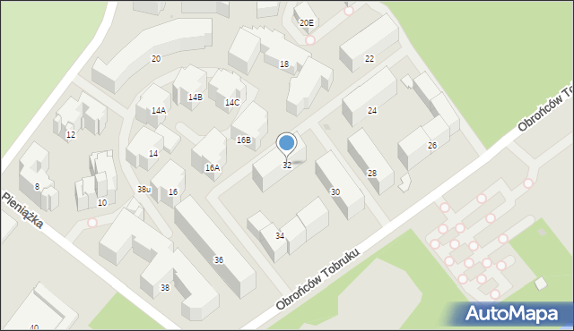 Warszawa, Obrońców Tobruku, 32, mapa Warszawy