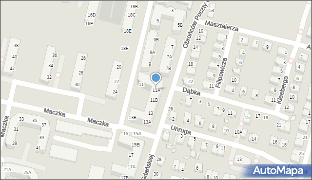 Wrocław, Obrońców Poczty Gdańskiej, 11A, mapa Wrocławia