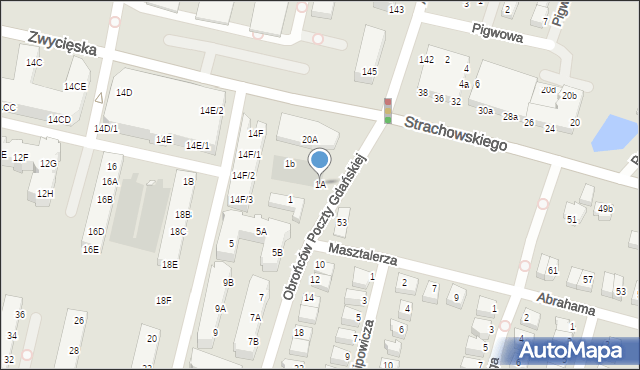 Wrocław, Obrońców Poczty Gdańskiej, 1A, mapa Wrocławia