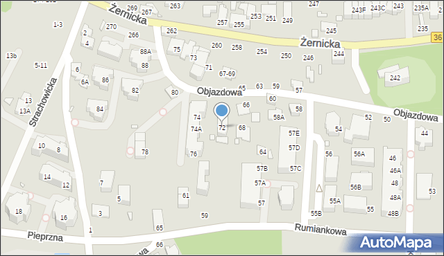 Wrocław, Objazdowa, 72, mapa Wrocławia