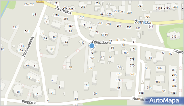 Wrocław, Objazdowa, 74, mapa Wrocławia