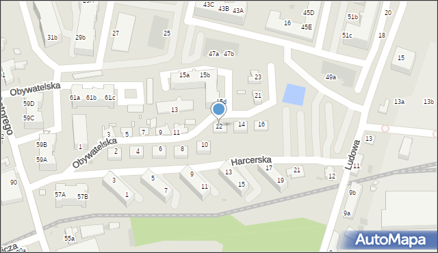 Zielona Góra, Obywatelska, 12, mapa Zielona Góra