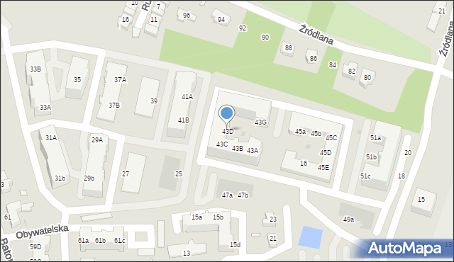 Zielona Góra, Obywatelska, 43D, mapa Zielona Góra